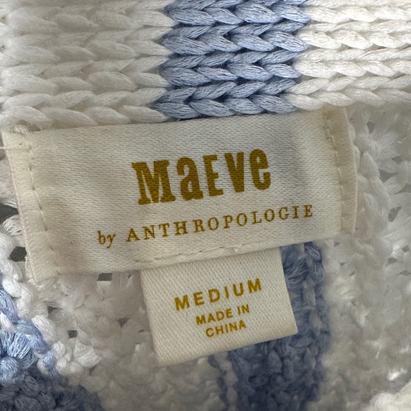Anthropologie Maeve Striped Open Back Knit Sweater Blue White Top M Preppy Style - Picture 2 of 15